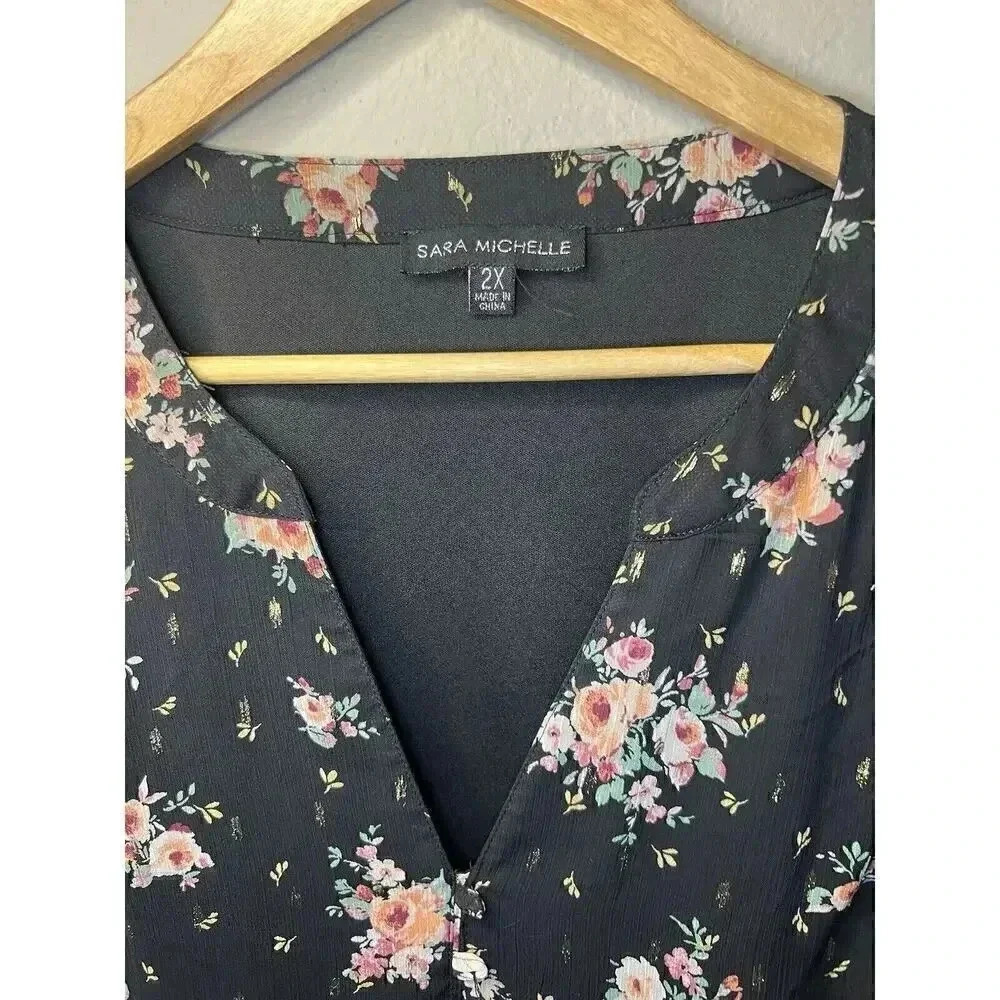 Sara Michelle Women Blouse Flowers Size 2X - Picture 2 of 4